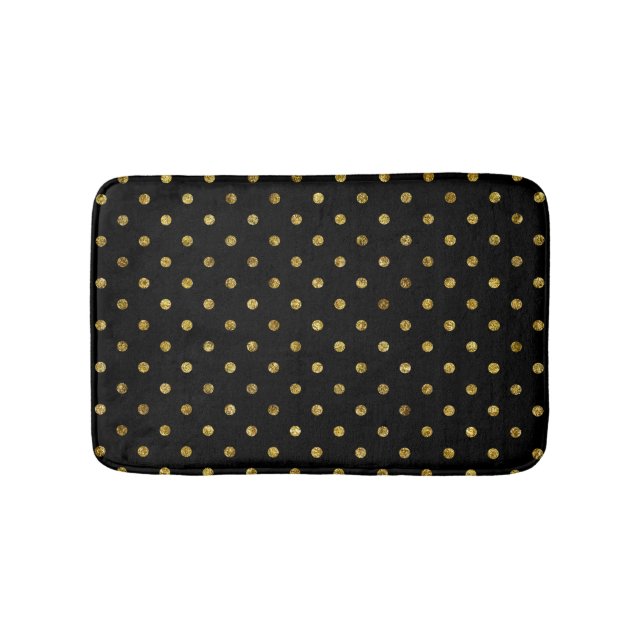 Chic Gold Glam and Black Dots Bath Mat (Front)