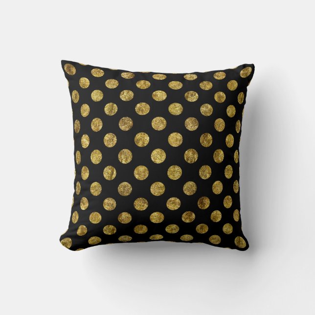 Chic Gold Glam and Black Dots Cushion (Front)