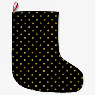 Chic Gold Glam and Black Dots Large Christmas Stocking