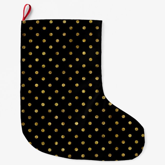 Chic Gold Glam and Black Dots Large Christmas Stocking (Front)