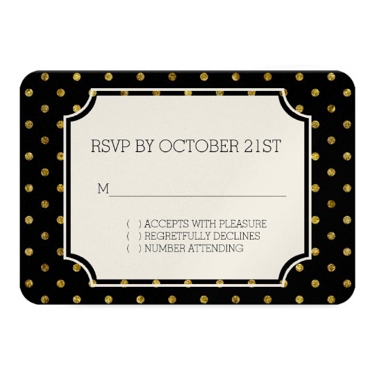 Chic Gold Glam and Black Dots RSVP Card