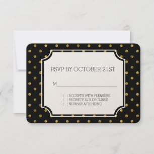 Chic Gold Glam and Black Dots RSVP Invitation