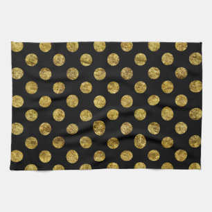 Chic Gold Glam and Black Dots Tea Towel