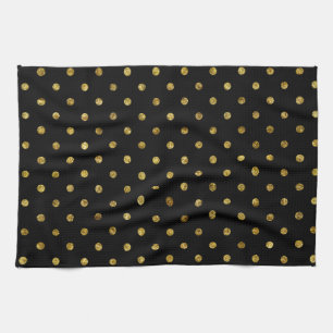 Chic Gold Glam and Black Dots Tea Towel