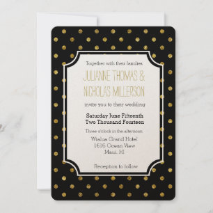Chic Gold Glam and Black Dots Wedding Invitation