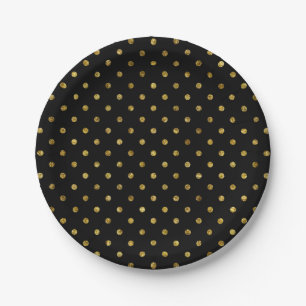 Chic Gold Glam and Black Polka Dots Paper Plate