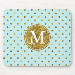 Chic Gold Glam and Blue Dots monogram Mouse Mat
