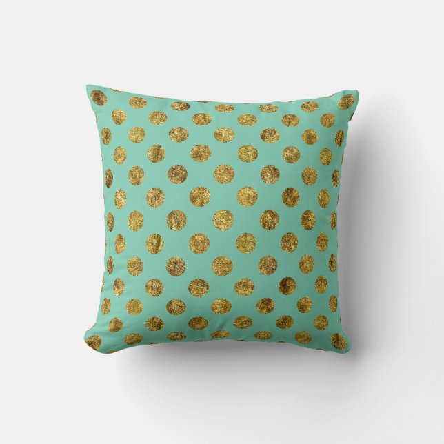 Chic Gold Glam and Mint Dots Cushion (Front)