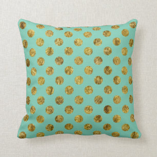Chic Gold Glam and Mint Dots Cushion