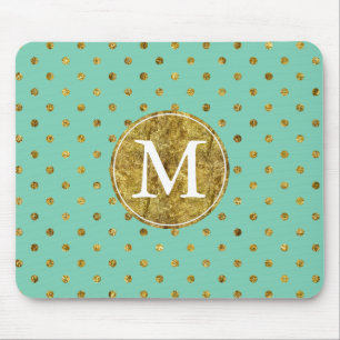 Chic Gold Glam and Mint Dots monogram Mouse Mat