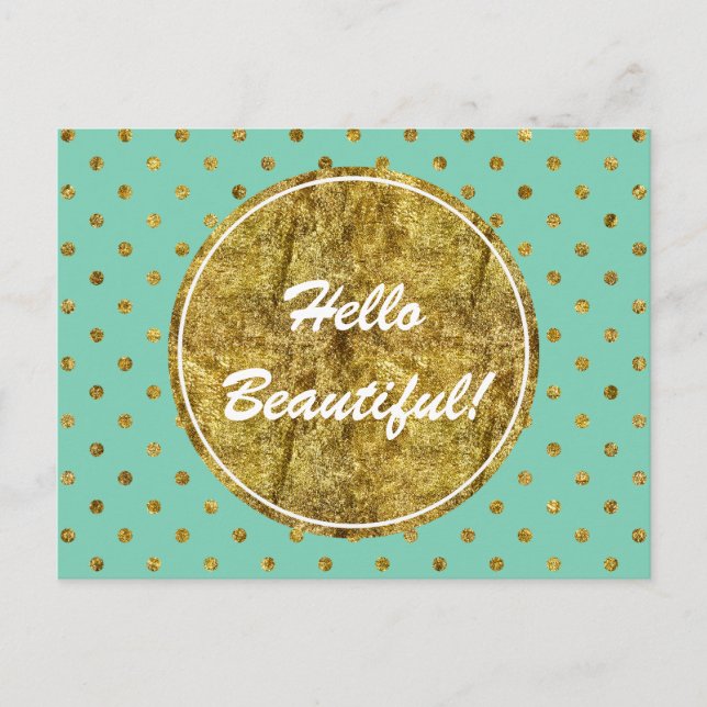 Chic Gold Glam and Mint Dots Postcard (Front)