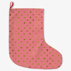 Chic Gold Glam and Pink Dots Large Christmas Stocking