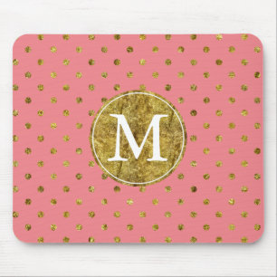 Chic Gold Glam and Pink Dots monogram Mouse Mat