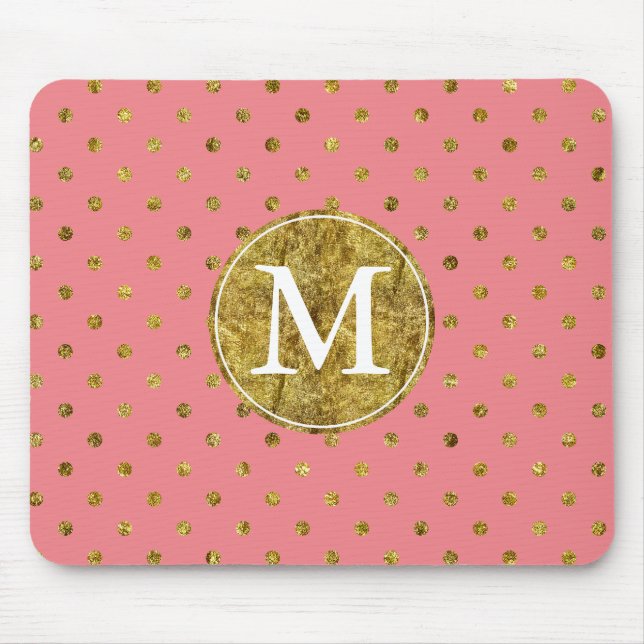 Chic Gold Glam and Pink Dots monogram Mouse Mat (Front)