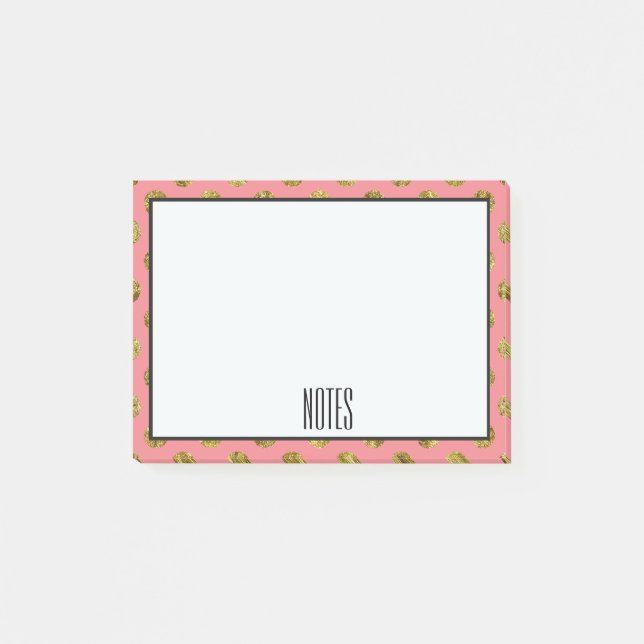 Chic Gold Glam and Pink Dots Post-it Notes (Front)