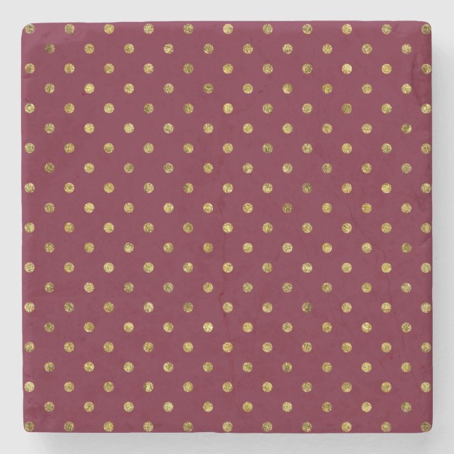 Chic Gold Glam and Pink Dots Stone Coaster (Front)