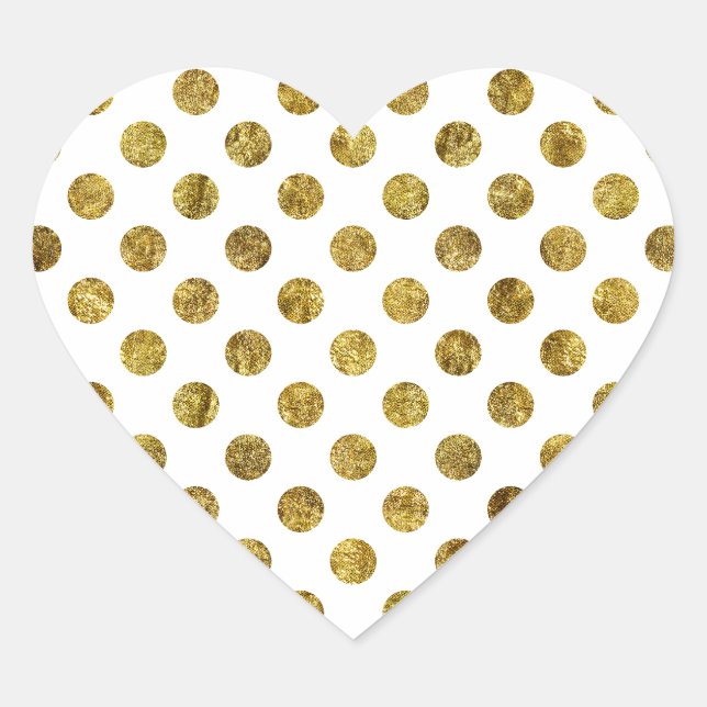 Chic Gold Glam and White Dots Heart Sticker (Front)