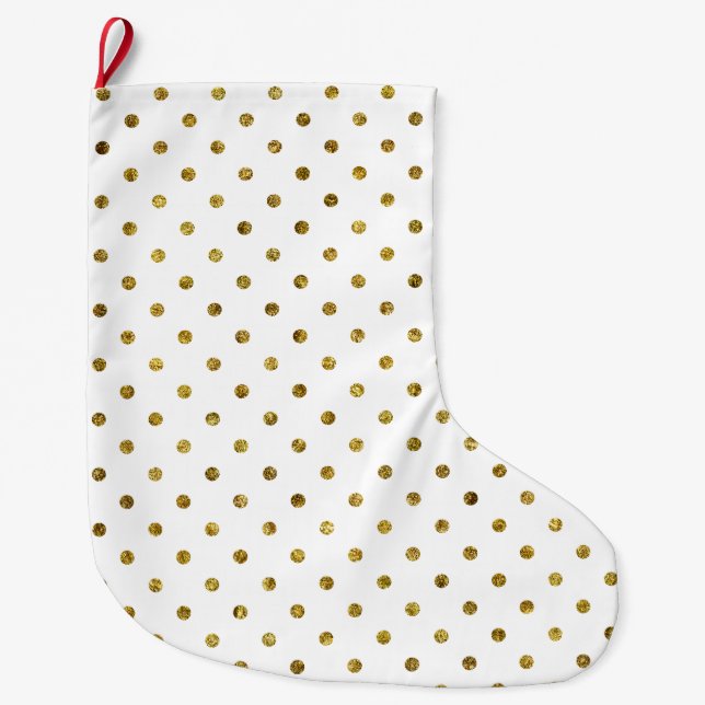 Chic Gold Glam and White Dots Large Christmas Stocking (Front)