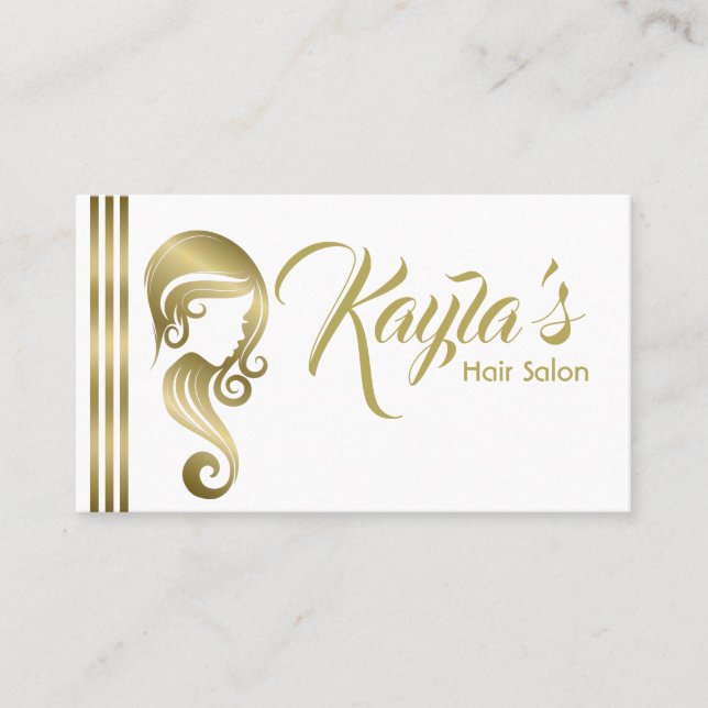 Chic Gold Glam Beauty Girl Hair & Makeup Salon Business Card (Front)