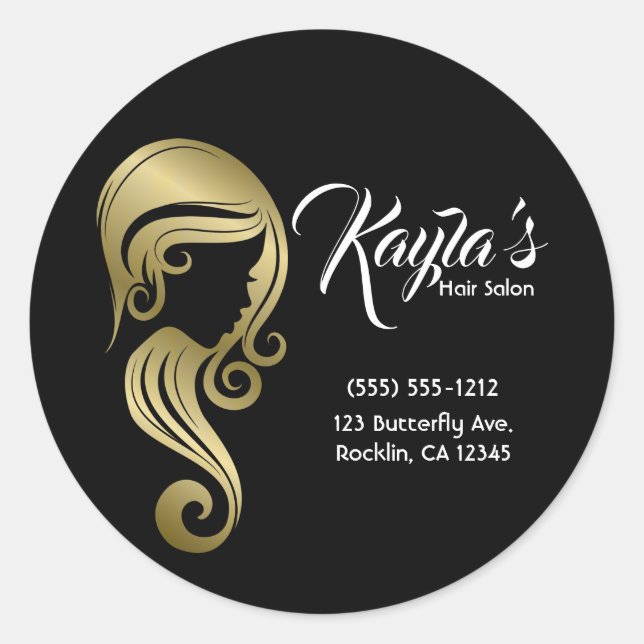 Chic Gold Glam Beauty Girl Hair & Makeup Salon Classic Round Sticker (Front)