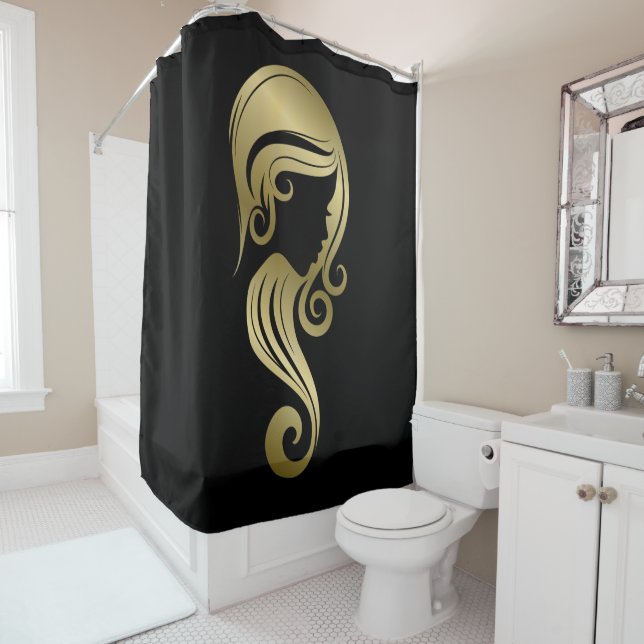 Chic Gold Glam Beauty Girl Hair & Makeup Salon Shower Curtain (In Situ)