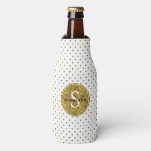 Chic Gold Glam Dots Monogram Bottle Cooler