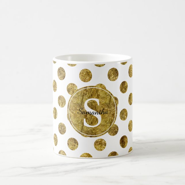 Chic Gold Glam Dots Monogram Coffee Mug (Center)
