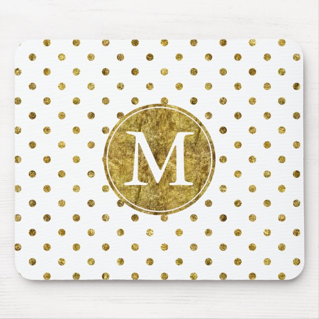 Chic Gold Glam Dots monogram Mouse Mat (Front)