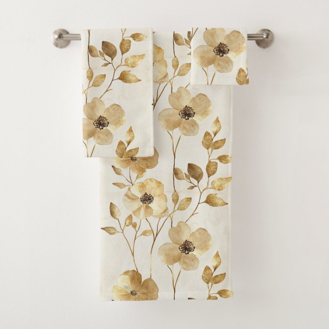 Chic Gold Glam Flowers Bath Towel Set (Insitu)