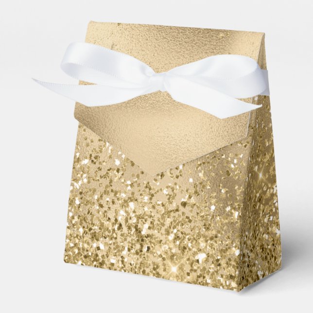 Chic Gold Glam Glitzy Glitter Wedding Favour Box (Front Side)