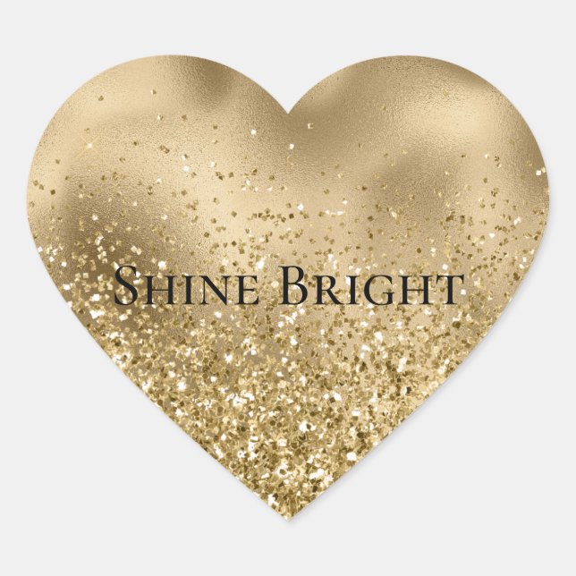 Chic Gold Glam Glitzy Glitter Wedding Heart Sticker (Front)