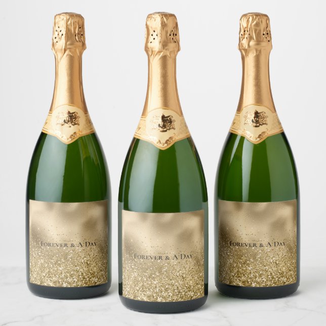 Chic Gold Glam Glitzy Glitter Wedding Sparkling Wine Label (Bottles)