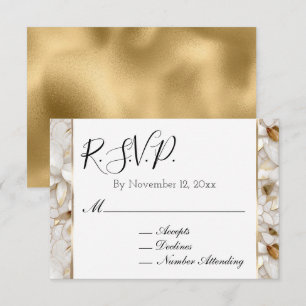 Chic Gold Glam White Lotus Flowers RSVP Enclosure Card