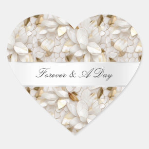 Chic Gold Glam White Lotus Flowers Wedding Heart Sticker