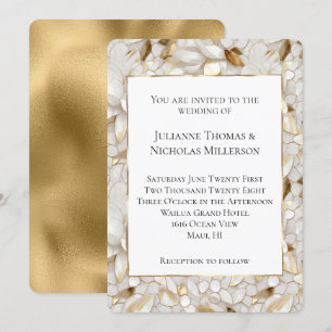 Chic Gold Glam White Lotus Flowers Wedding Invitation