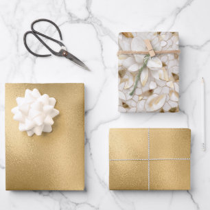 Chic Gold Glam White Lotus Flowers Wedding Wrapping Paper Sheet