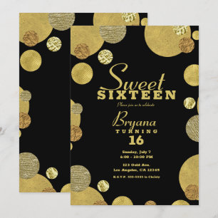 Chic Gold Glamour Dots Trendy Sweet 16 Party Invitation
