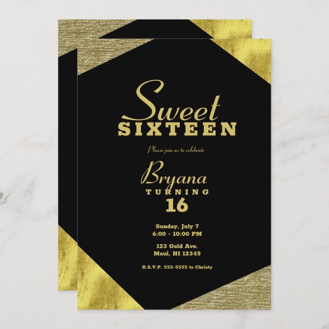 Chic Gold Glamour Geometric Modern Sweet 16 Party  Invitation (Front/Back)