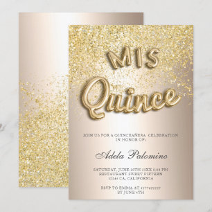 Chic gold glitter balloons chic foil Quinceañera Invitation
