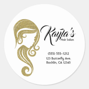 Chic Gold Glitter Beauty Girl Hair & Makeup Salon Classic Round Sticker