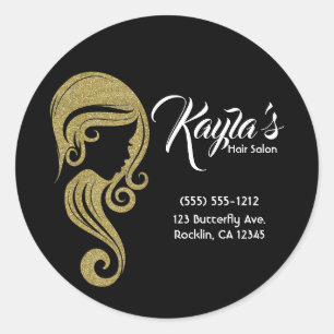 Chic Gold Glitter Beauty Girl Hair & Makeup Salon Classic Round Sticker