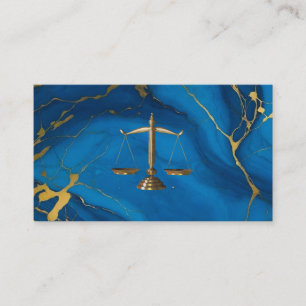 Chic gold glitter blue marble lawyer business card