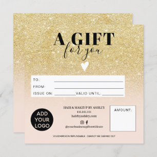 Chic gold glitter blush pink gift certificate logo