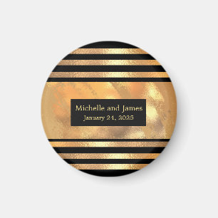 Chic Gold Glitter Brushed Metal Monogram Black Magnet