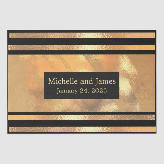 Chic Gold Glitter Brushed Metal Monogram Black Tissue Paper (Front)