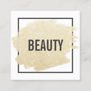 Chic gold glitter brushstroke black white beauty square business card