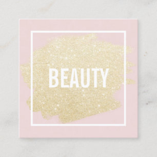 Chic gold glitter brushstroke blush pink beauty square business card