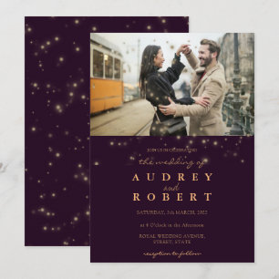 Chic Gold Glitter Burgundy Photo Wedding Invitation