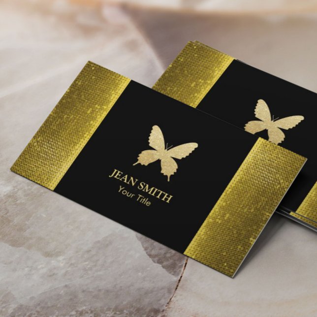 Chic Gold Glitter Butterfly Gold Sequin Business Card (Creator Uploaded)