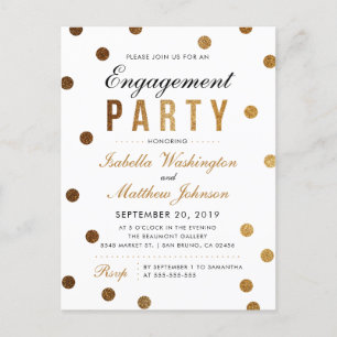 Chic Gold Glitter Confetti Engagement Party Invitation Postcard